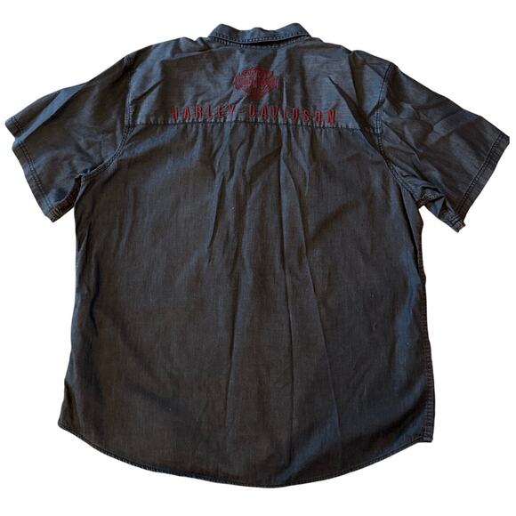 Harley-Davidson Washed Gray Casual Black Pearl Snap Shirt Size 2XL Bikercore - Picture 2 of 11